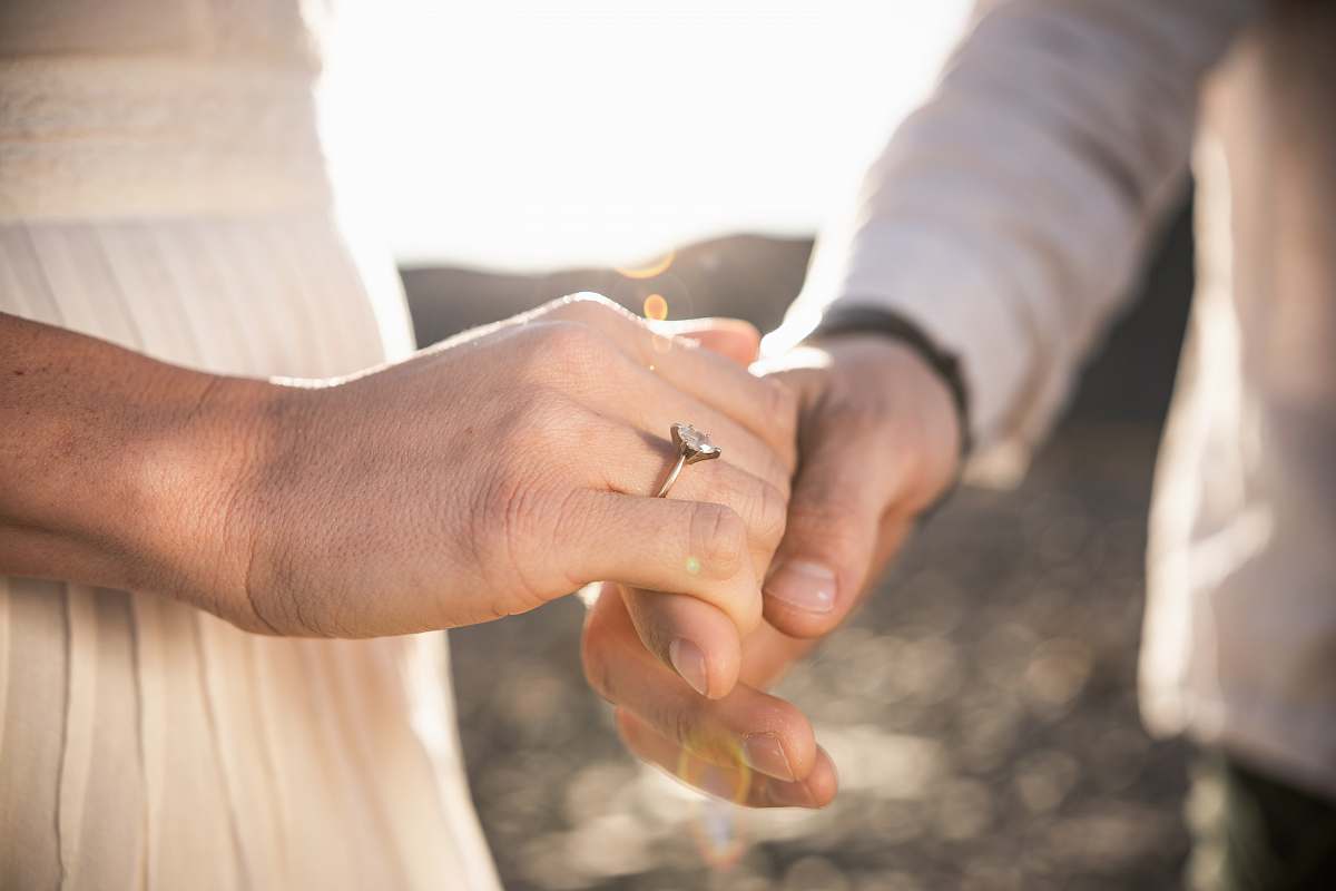 holding hands silver-colored ring close-up photography human
